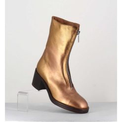 New Garrice Boots En Cuir Metallise Dore A Zip -888 Nappa Oro