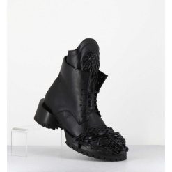 New Garrice Boots A Lacets Talon Cylindrique Et Cuir Noir Froisse - Lava Nappa Nero