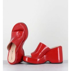 New Garrice Mules Compensees 90S En Cuir Vernis Rouge - Masa1 Cindy Rosso