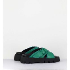 Hot Garrice Mules En Cuir Vert Semelle Crantee - Lacey Green Sandals