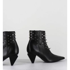 Hot Garrice Boots Bout Pointu En Cuir Noir A Clous - Knife Studs Nero