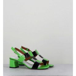 Online Garrice Sandales 60S Bout Carre En Cuir Vernis Vert & Noir - Lefai Green Black