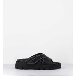 Online Garrice Mules En Cuir Noir Semelle Crantee - Lacey Black Sandals