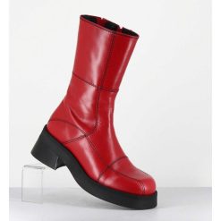 Hot Garrice Boots En Cuir Rouge & Surpiqures Noires - Heya Red Boots