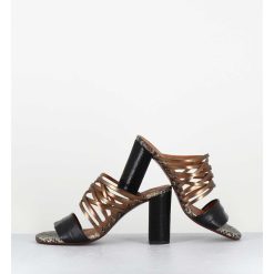 Hot Garrice Mules Multi-Matieres En Cuir Tresse Bronze & Noir - Bisu Softy Negro