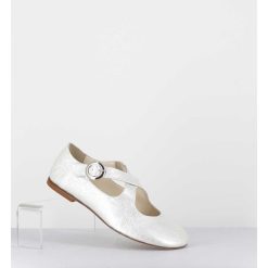 New Garrice Ballerines A Brides Croisees En Cuir Vernis Froisse Blanc - Ziami Magma Ivory