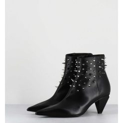 Hot Garrice Boots Bout Pointu En Cuir Noir A Clous - Knife Studs Nero