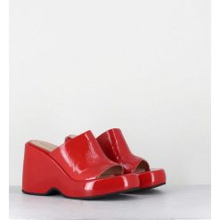 New Garrice Mules Compensees 90S En Cuir Vernis Rouge - Masa1 Cindy Rosso