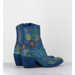 New Garrice Boots En Cuir Bleu Broderies Fleurs - 3207C Alfa Cielo