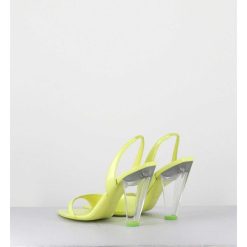 New Garrice Sandales Cuir Jaune & Talon Plexi Conique - Bridget Lack Lime