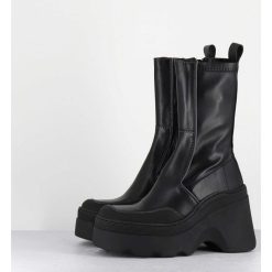 Best Garrice Boots Compensees En Cuir Noir Stretch - Deandra Black Boots