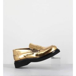 New Garrice Mocassins En Cuir Glace Miroir Or Semelle Legere - Al100 Superlux Oro