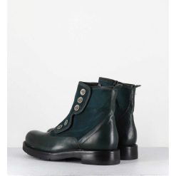 Wholesale Garrice Bottines Plates A Boutons En Cuir Vert & Bleu - Laco Carly Petrolio