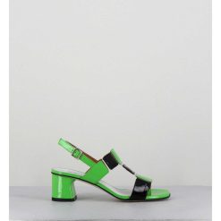 Online Garrice Sandales 60S Bout Carre En Cuir Vernis Vert & Noir - Lefai Green Black