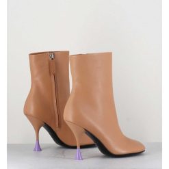 Online Garrice Boots En Cuir Beige A Talon Fin - Lidia 095 Bisquit