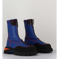 Hot Garrice Boots En Cuir Stretch Bleu Cobalt & Orange - Danica Blue Boots