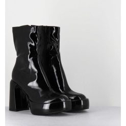 New Garrice Boots A Plateforme Stretch Vernis Noir - E3527 Rain Nero