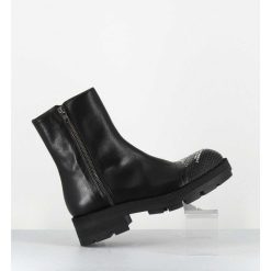 New Garrice Boots En Cuir Noir Double Zip & Bout Cloute - Brando Siena Nero