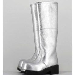 Online Garrice Bottes Biker En Cuir Metallise Argent - S66Ww0075 T9002