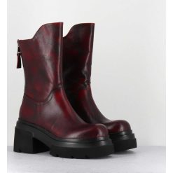 Hot Garrice Boots Chunky En Cuir Vieilli Rouge Bordeaux - E3733 Beta Berry