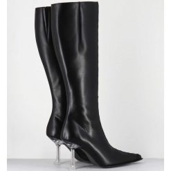 Hot Garrice Bottes Hautes En Cuir Noir Corsete & Talon Plexi - Aline Tall Boots