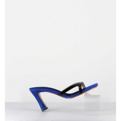 Clearance Garrice Mules A Talon 90S En Cuir Bleu & Noir - Mj1086 Suede Royal