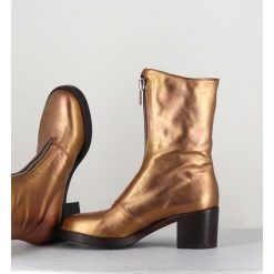 New Garrice Boots En Cuir Metallise Dore A Zip -888 Nappa Oro