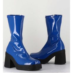 Hot Garrice Boots Galbante En Stretch Vernis Bleu - Noely Blue Boots