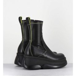 Clearance Garrice Boots Bubble Compensees En Cuir Noir Stretch - Kattrin Black Boots