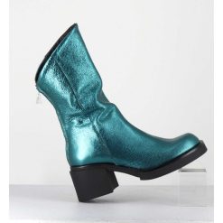 Online Garrice Boots Legeres Esprit Biker En Cuir Metallise Bleu - Yama Laminato Petrolio