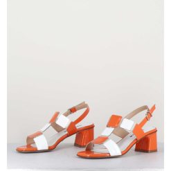 Wholesale Garrice Sandales 60S Bout Carre En Cuir Vernis Orange & Blanc - Lefai5 Orange White