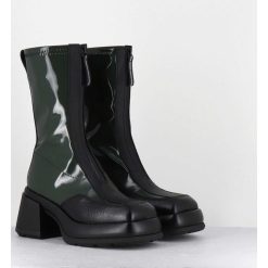 Hot Garrice Boots Chunky Zip Central Vernis Vert & Cuir Noir - Camila Green Boots