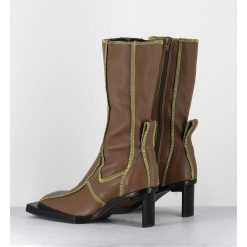 Best Garrice Boots En Cuir Marron Coutures Graphiques Vertes - Eimi Green Boots