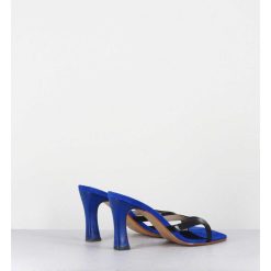 Clearance Garrice Mules A Talon 90S En Cuir Bleu & Noir - Mj1086 Suede Royal