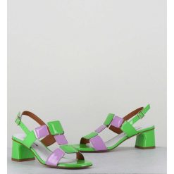 New Garrice Sandales 60S Bout Carre En Cuir Vernis Vert & Lilas - Lefai Green Lilas