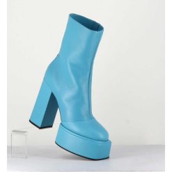 Wholesale Garrice Boots En Cuir Souple Bleu Turquoise - Iara Mok Ash