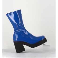 Hot Garrice Boots Galbante En Stretch Vernis Bleu - Noely Blue Boots