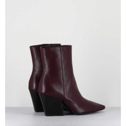 New Garrice Boots Bout Pointu En Cuir Prune Talon Biseaute - Swan Nappa Mogano