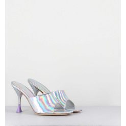 New Garrice Mules Talon Haut Cuir Iridescent Argent - Asia Cosmo Silver