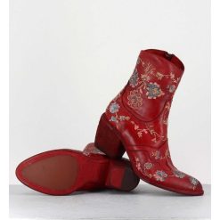 New Garrice Boots En Cuir Rouge Broderies Fleurs - 3207 Ignis Rosso