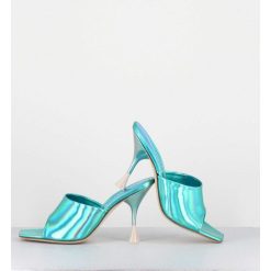 Best Garrice Mules Talon Haut Cuir Iridescent Turquoise - Asia Cosmo Ocean