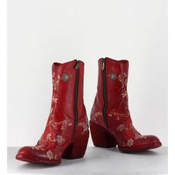 New Garrice Boots En Cuir Rouge Broderies Fleurs - 3207 Ignis Rosso