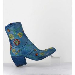 New Garrice Boots En Cuir Bleu Broderies Fleurs - 3207C Alfa Cielo