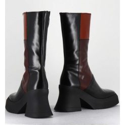 New Garrice Boots A Plateforme 70S En Cuir Patchwork Noir & Marron - Belinda Brown Boots