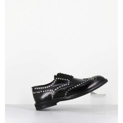 Hot Garrice Derbies Plats En Cuir Glace Noir Bout Fleuri & Rivets - Salvo Abra Nero