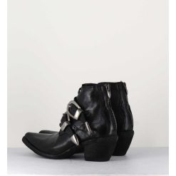 Hot Garrice Boots Santiag Cuir Noir & Boucles - 3845 Super Black