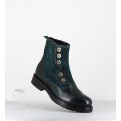 Wholesale Garrice Bottines Plates A Boutons En Cuir Vert & Bleu - Laco Carly Petrolio