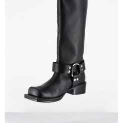 New Garrice Bottes Bikers Bout Carre En Cuir Noir - 1613 York Nero