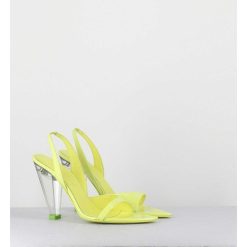 New Garrice Sandales Cuir Jaune & Talon Plexi Conique - Bridget Lack Lime