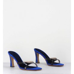 Clearance Garrice Mules A Talon 90S En Cuir Bleu & Noir - Mj1086 Suede Royal